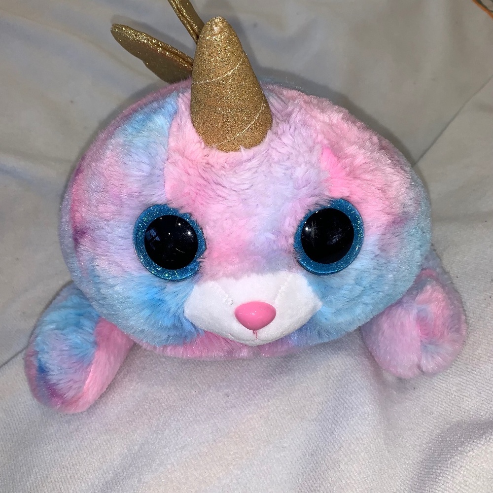 Pastel Unicorn Seal Plush Reversible Sequin Belly ZURU Soft Toy Cute 10” Pink Bl